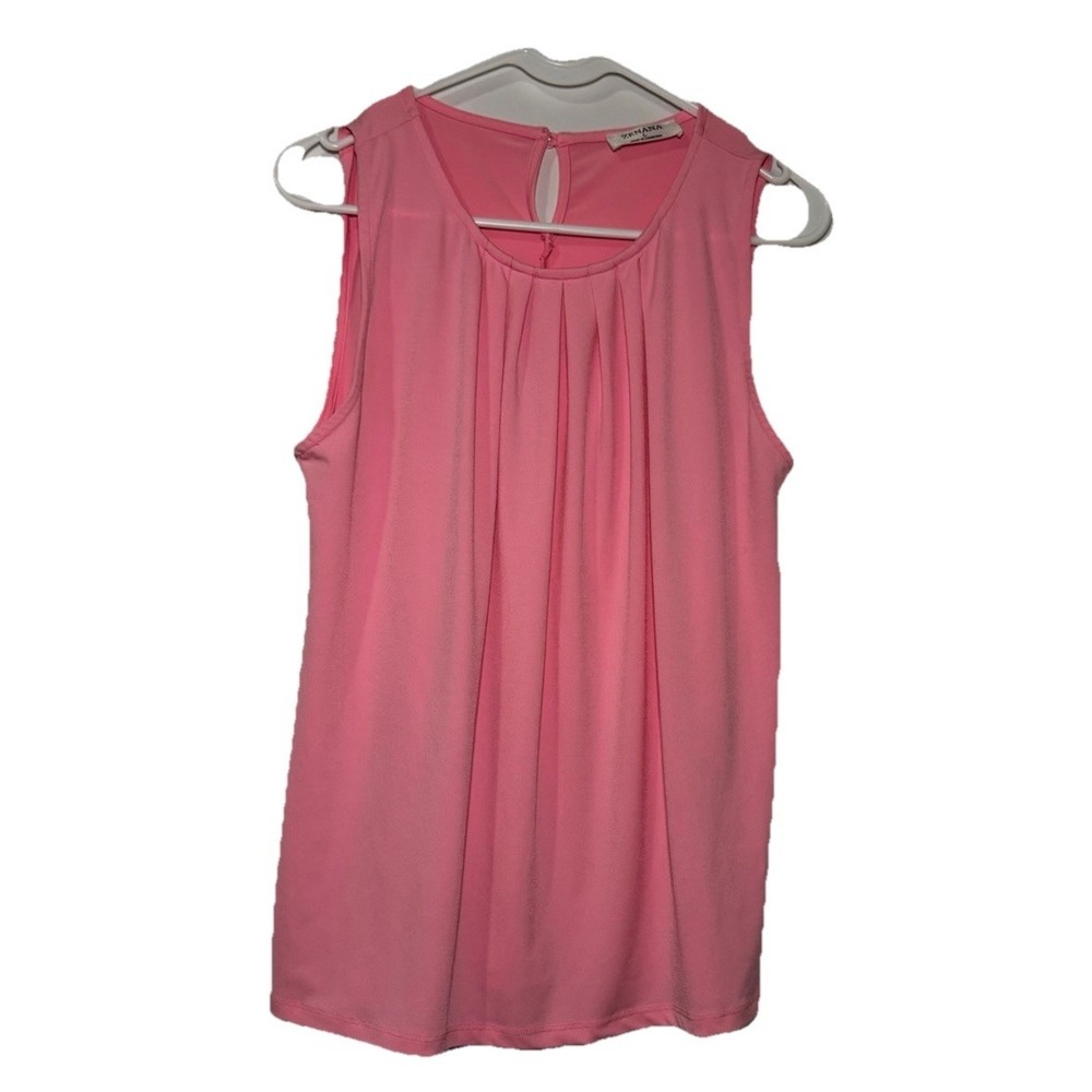 Zenana Women's Large Pink‎ Sleeveless Blouse Pleated Front Keyhole Back Tank Top